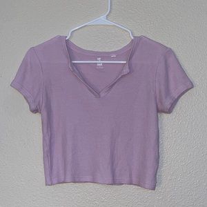 Pink Ribbed V- Neck Me To We T- Shirt ✨